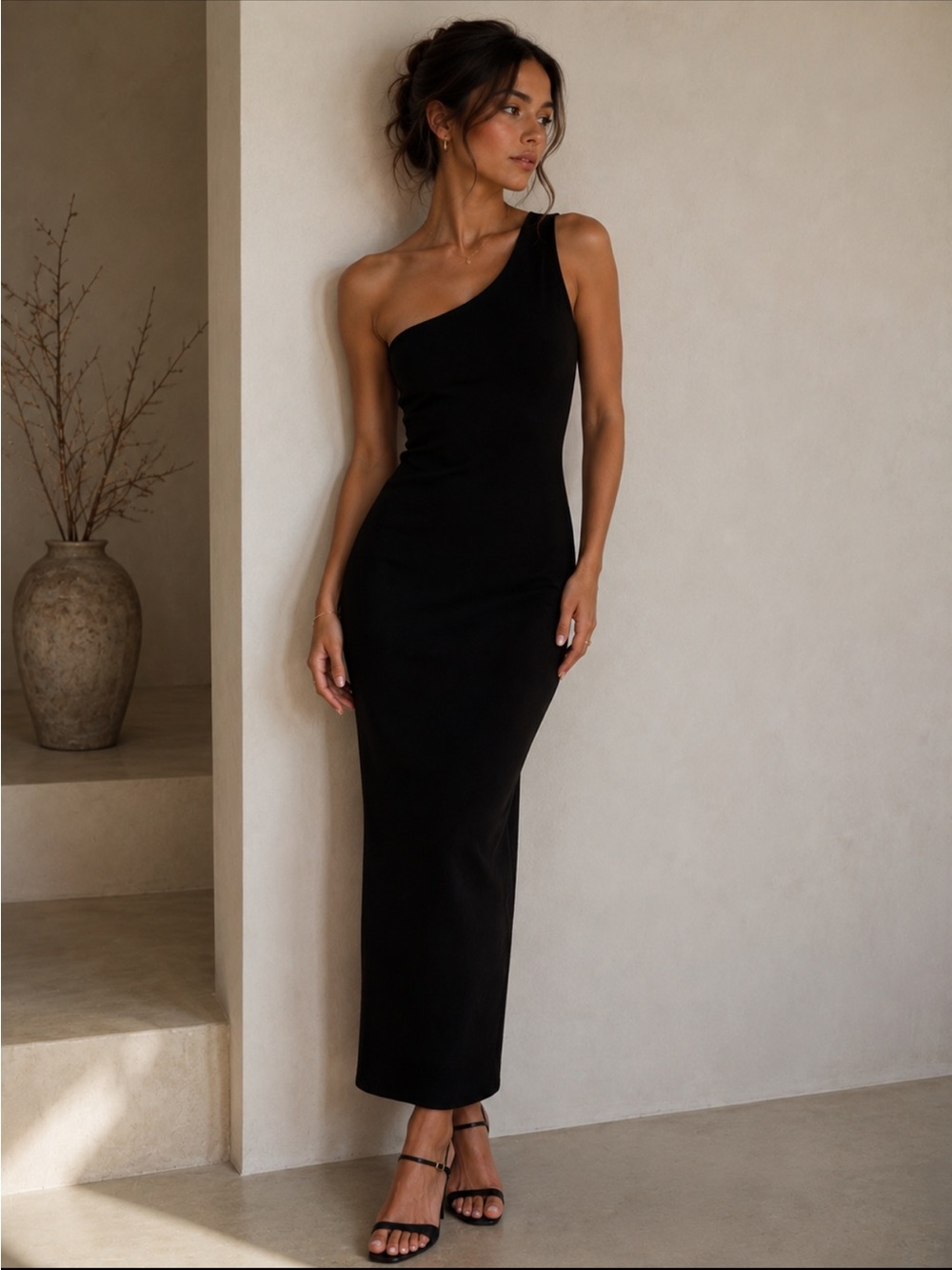 Babaton One-Shoulder Black Maxi Dress